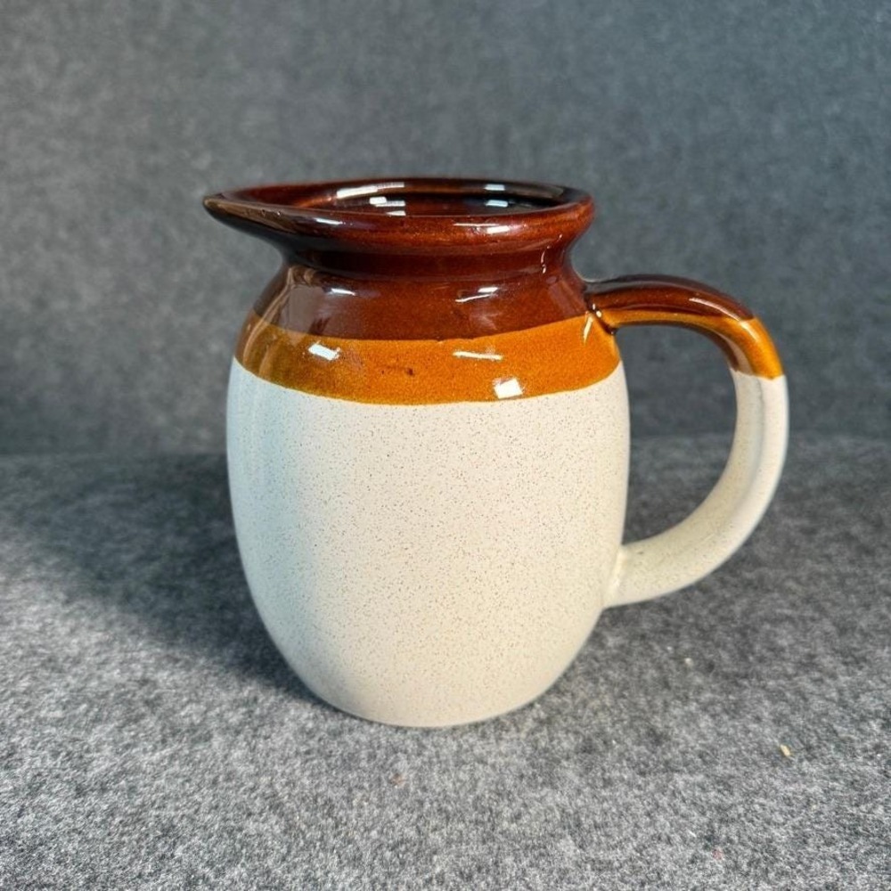 Vintage Tri-Color Stoneware Pitcher Brown Amber Cream Speckled Ceramic Creamer